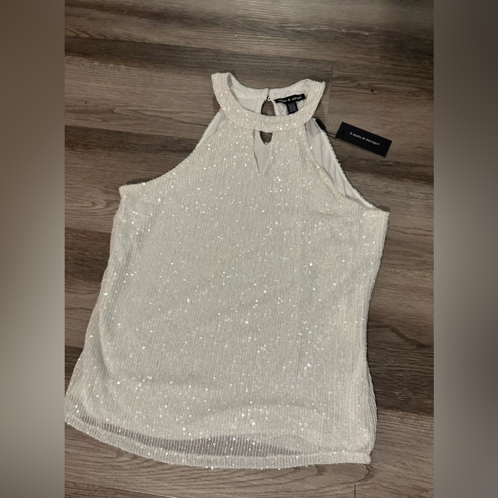 Cable & Gauge white sleeveless sequin top nwt small